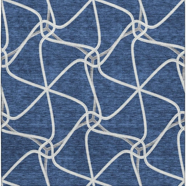 HomeRoots 5' X 8' Blue and Ivory Geometric Area Rug - Washable, UV Protected, Durable for Indoor & Outdoor Use 675356