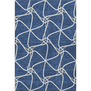 HomeRoots 5' X 8' Blue and Ivory Geometric Area Rug - Washable, UV Protected, Durable for Indoor & Outdoor Use 675356