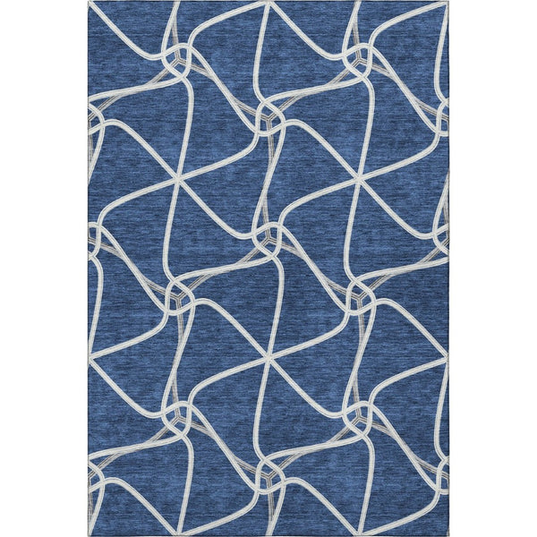 HomeRoots 5' X 8' Blue and Ivory Geometric Area Rug - Washable, UV Protected, Durable for Indoor & Outdoor Use 675356