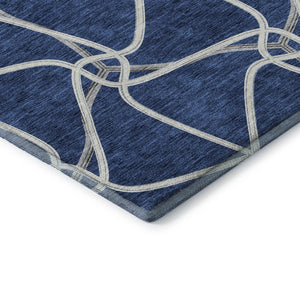 HomeRoots 8' Blue and Ivory Geometric Round Rug - Washable, UV-Protected, Durable, Perfect for Busy Spaces! 675357