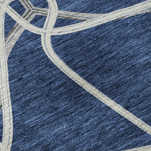 HomeRoots 8' Blue and Ivory Geometric Round Rug - Washable, UV-Protected, Durable, Perfect for Busy Spaces! 675357