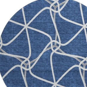 HomeRoots 8' Blue and Ivory Geometric Round Rug - Washable, UV-Protected, Durable, Perfect for Busy Spaces! 675357
