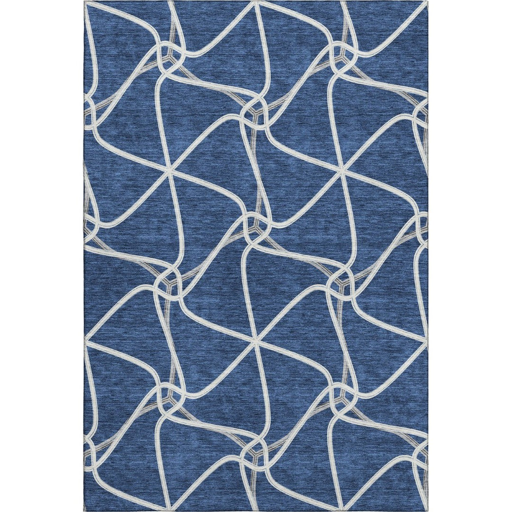 HomeRoots 9' X 12' Blue & Ivory Geometric Washable Area Rug - Stylish, Durable, UV Protected for Homes & Patios 675359