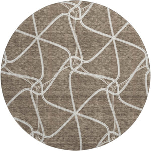 HomeRoots 8' Brown And Ivory Geometric Round Rug - Washable, Stain Resistant, and UV Protected for Modern Homes 675363