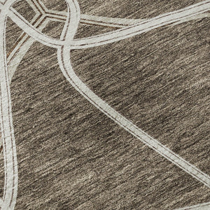 HomeRoots 8' Brown And Ivory Geometric Round Rug - Washable, Stain Resistant, and UV Protected for Modern Homes 675363
