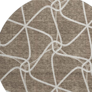 HomeRoots 8' Brown And Ivory Geometric Round Rug - Washable, Stain Resistant, and UV Protected for Modern Homes 675363