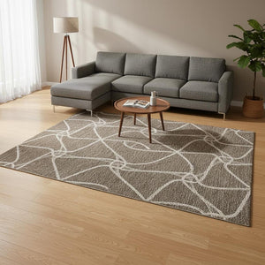 HomeRoots 8' X 10' Modern Brown and Ivory Geometric Area Rug - Washable, Stain-Resistant, UV Protected Beauty 675364