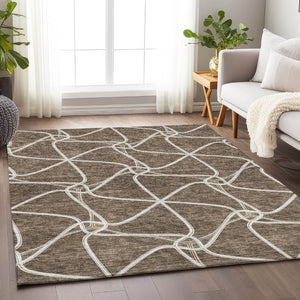 HomeRoots 8' X 10' Modern Brown and Ivory Geometric Area Rug - Washable, Stain-Resistant, UV Protected Beauty 675364