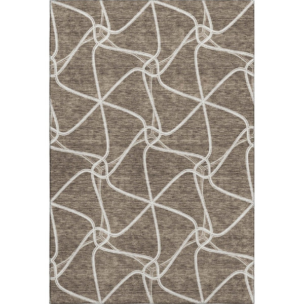 HomeRoots 8' X 10' Modern Brown and Ivory Geometric Area Rug - Washable, Stain-Resistant, UV Protected Beauty 675364