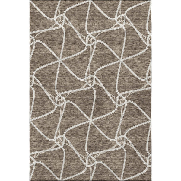 HomeRoots 8' X 10' Modern Brown and Ivory Geometric Area Rug - Washable, Stain-Resistant, UV Protected Beauty 675364