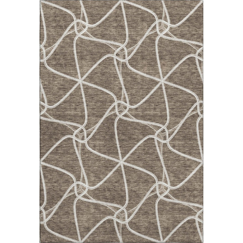 HomeRoots 9' X 12' Brown and Ivory Geometric Washable Area Rug - Durable, Stylish, UV Protected for Busy Homes 675365
