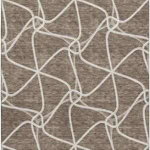 HomeRoots 9' X 12' Brown and Ivory Geometric Washable Area Rug - Durable, Stylish, UV Protected for Busy Homes 675365