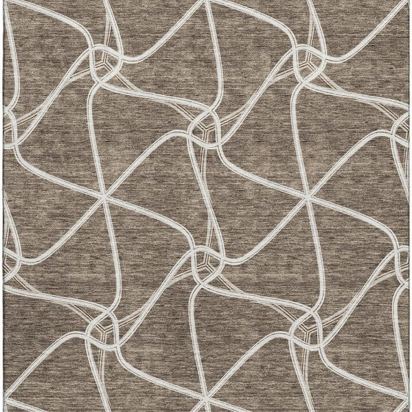 HomeRoots 9' X 12' Brown and Ivory Geometric Washable Area Rug - Durable, Stylish, UV Protected for Busy Homes 675365