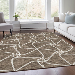 HomeRoots 10' X 14' Brown And Ivory Geometric Area Rug - Washable, Stain Resistant, UV Protected for Busy Homes 675366