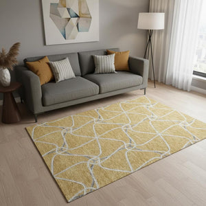 HomeRoots 5' X 8' Modern Gold Ivory Gray Geometric Washable Area Rug - Stylish, Durable, Stain-Resistant Design 675368