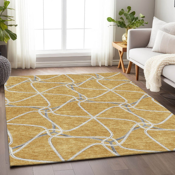 HomeRoots 5' X 8' Modern Gold Ivory Gray Geometric Washable Area Rug - Stylish, Durable, Stain-Resistant Design 675368