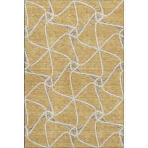 HomeRoots 5' X 8' Modern Gold Ivory Gray Geometric Washable Area Rug - Stylish, Durable, Stain-Resistant Design 675368