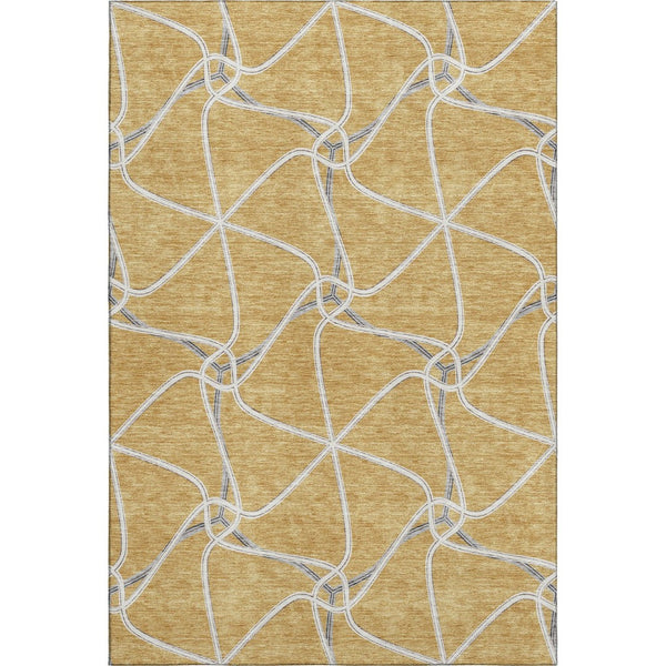 HomeRoots 5' X 8' Modern Gold Ivory Gray Geometric Washable Area Rug - Stylish, Durable, Stain-Resistant Design 675368