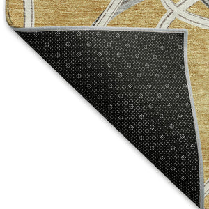 HomeRoots 5' X 8' Modern Gold Ivory Gray Geometric Washable Area Rug - Stylish, Durable, Stain-Resistant Design 675368