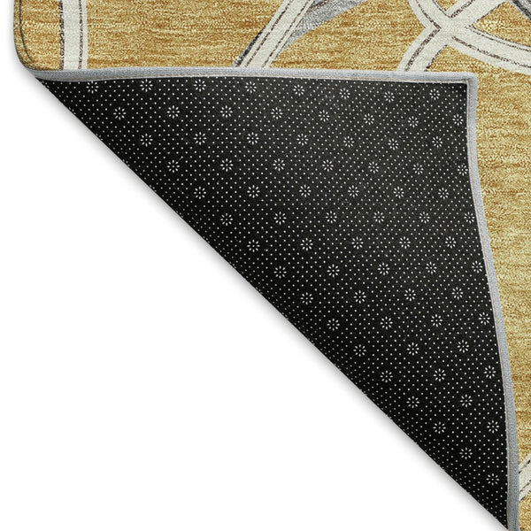 HomeRoots 5' X 8' Modern Gold Ivory Gray Geometric Washable Area Rug - Stylish, Durable, Stain-Resistant Design 675368