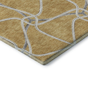 HomeRoots 5' X 8' Modern Gold Ivory Gray Geometric Washable Area Rug - Stylish, Durable, Stain-Resistant Design 675368