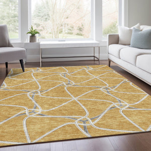 HomeRoots 5' X 8' Modern Gold Ivory Gray Geometric Washable Area Rug - Stylish, Durable, Stain-Resistant Design 675368