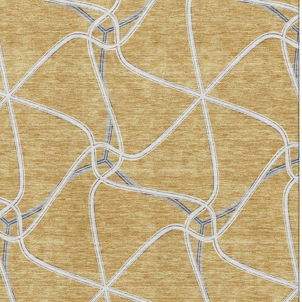 HomeRoots 5' X 8' Modern Gold Ivory Gray Geometric Washable Area Rug - Stylish, Durable, Stain-Resistant Design 675368