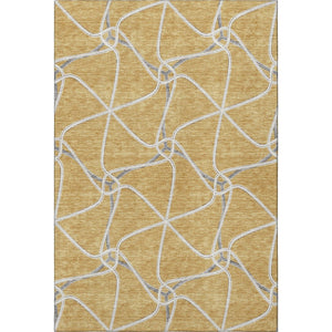 HomeRoots 5' X 8' Modern Gold Ivory Gray Geometric Washable Area Rug - Stylish, Durable, Stain-Resistant Design 675368