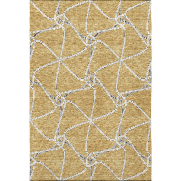 HomeRoots 5' X 8' Modern Gold Ivory Gray Geometric Washable Area Rug - Stylish, Durable, Stain-Resistant Design 675368