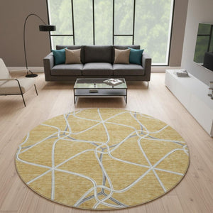 HomeRoots 8' Gold Ivory and Gray Geometric Washable Round Rug with UV Protection - Ideal for Busy Homes! 675369