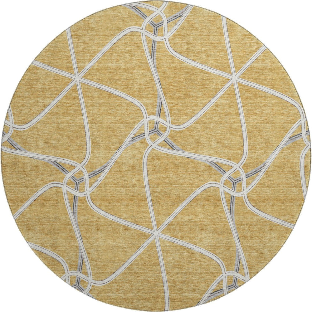 HomeRoots 8' Gold Ivory and Gray Geometric Washable Round Rug with UV Protection - Ideal for Busy Homes! 675369