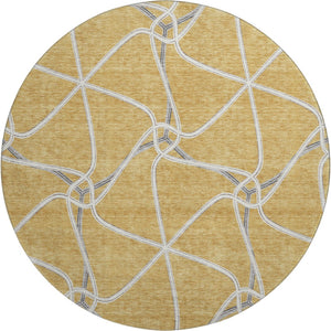 HomeRoots 8' Gold Ivory and Gray Geometric Washable Round Rug with UV Protection - Ideal for Busy Homes! 675369