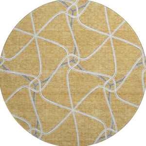 HomeRoots 8' Gold Ivory and Gray Geometric Washable Round Rug with UV Protection - Ideal for Busy Homes! 675369