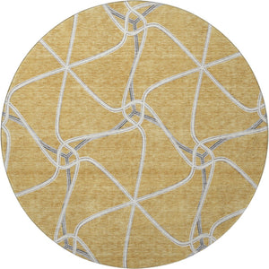 HomeRoots 8' Gold Ivory and Gray Geometric Washable Round Rug with UV Protection - Ideal for Busy Homes! 675369