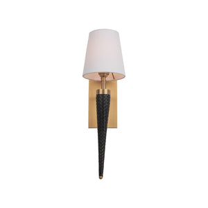 Wildwood Wexler Sculptural Sconce With Braided Leather & Antique Brass, White Linen Shade For Warm Ambient Light 67537-2