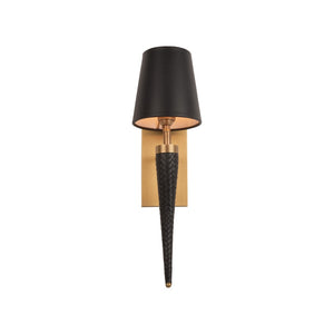 Wildwood Wexler Sconce With Braided Leather & Antique Brass Horn Arm, Matte Black Shade For Warm Accent Lighting 67537