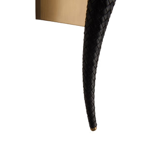 Wildwood Wexler Sconce With Braided Leather & Antique Brass Horn Arm, Matte Black Shade For Warm Accent Lighting 67537