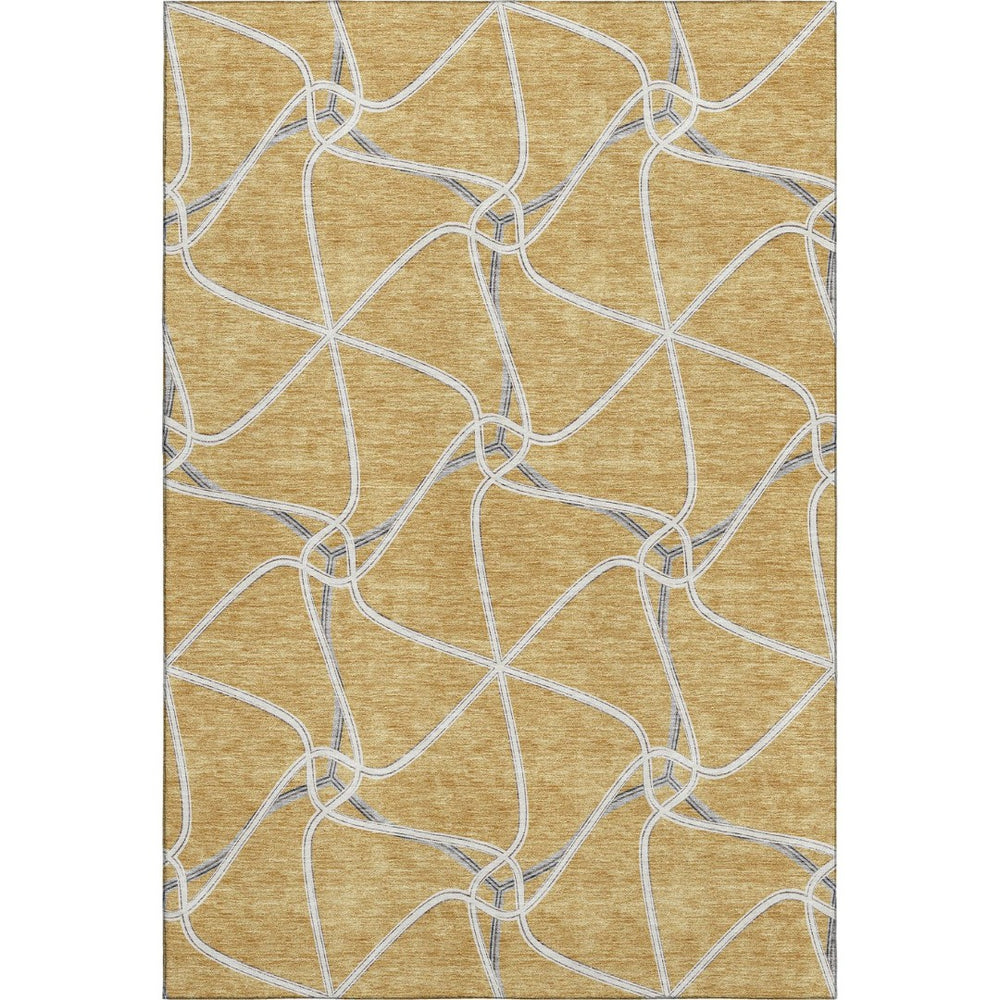 HomeRoots 8' X 10' Geometric Gold Ivory Gray Area Rug - Stylish, Washable, UV Protected for Active Homes 675370