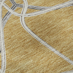 HomeRoots 8' X 10' Geometric Gold Ivory Gray Area Rug - Stylish, Washable, UV Protected for Active Homes 675370