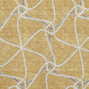 HomeRoots 9' Modern Gold, Ivory & Gray Geometric Washable Area Rug with UV Protection for High-Traffic Spaces 675371