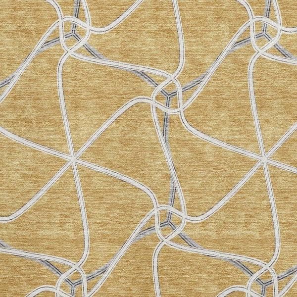 HomeRoots 9' Modern Gold, Ivory & Gray Geometric Washable Area Rug with UV Protection for High-Traffic Spaces 675371