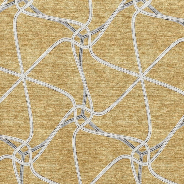HomeRoots 10' Modern Gold Ivory Gray Geometric Washable Area Rug with UV Protection for Stylish Living Spaces 675372