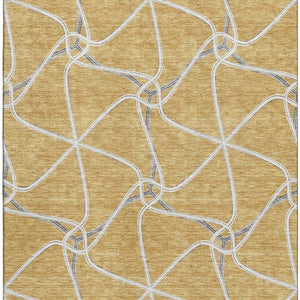 HomeRoots 10' Modern Gold Ivory Gray Geometric Washable Area Rug with UV Protection for Stylish Living Spaces 675372