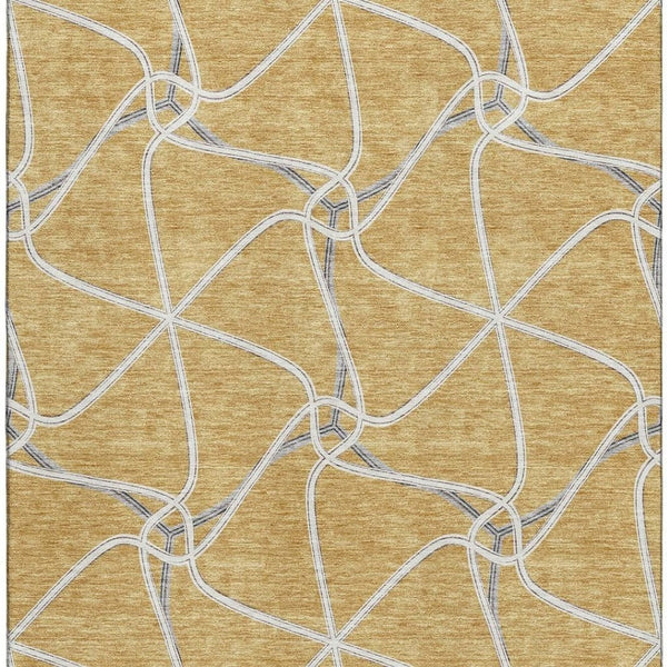 HomeRoots 10' Modern Gold Ivory Gray Geometric Washable Area Rug with UV Protection for Stylish Living Spaces 675372