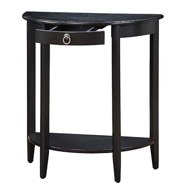 English Elm Black Half-Moon Console Table with Lower Shelf, Solid Pine & MDF, Timeless Black Finish for Entryway Elegance (97) B062P189228