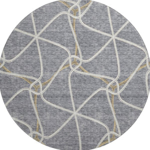 HomeRoots 8' Gray Gold And Ivory Geometric Round Rug – Washable, UV Protected, Stain Resistant & Non-Slip Design 675375