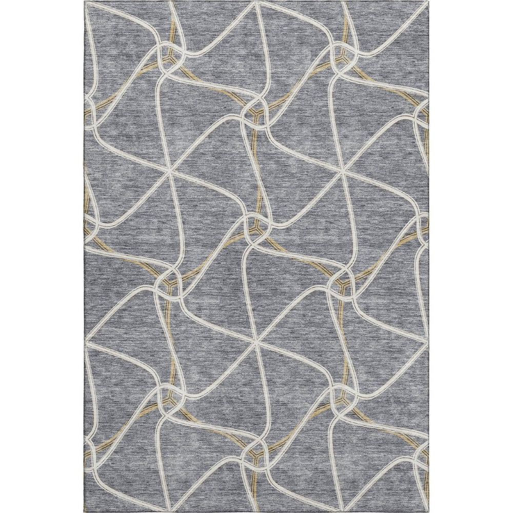 HomeRoots 8' X 10' Modern Gray Gold Ivory Geometric Area Rug – Washable, UV Protected, Durable for Families 675376