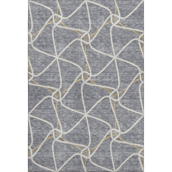 HomeRoots 8' X 10' Modern Gray Gold Ivory Geometric Area Rug – Washable, UV Protected, Durable for Families 675376