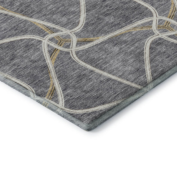 HomeRoots 8' X 10' Modern Gray Gold Ivory Geometric Area Rug – Washable, UV Protected, Durable for Families 675376