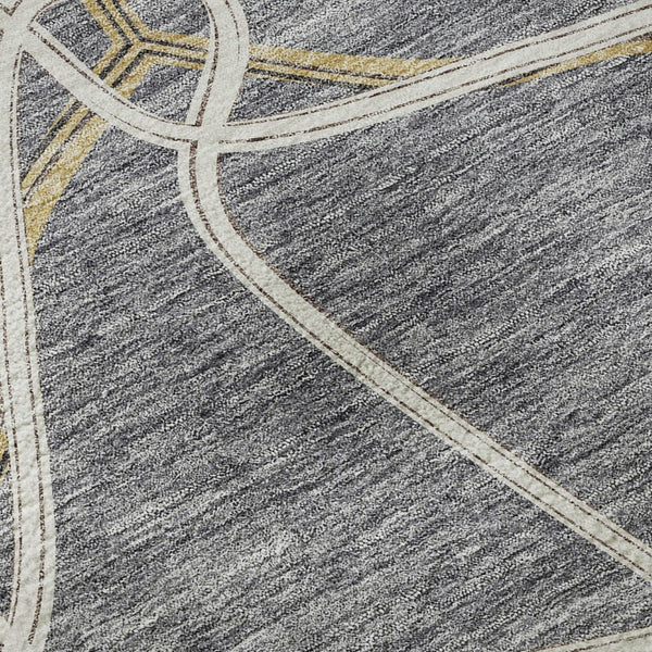 HomeRoots 8' X 10' Modern Gray Gold Ivory Geometric Area Rug – Washable, UV Protected, Durable for Families 675376